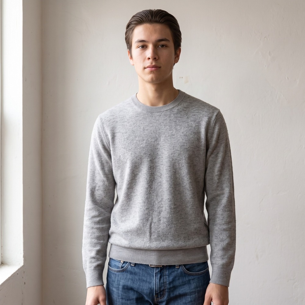 Uniqlo Men Sweater M Grey 100% Cashmere Crew Neck Long Sleeve Minimalist Luxury
